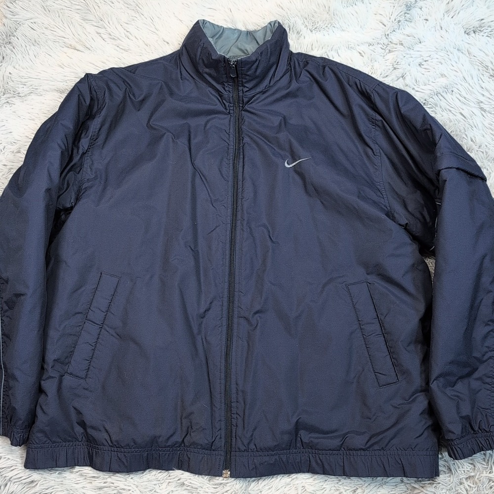 Vintage Nike Jacket Mens XL‎ Blue Ski Coat Pockets Swoosh Athletic Zip Up 90's